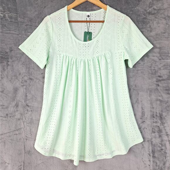 Womens Top Large Boho Cottagecore Eyelet Summer Casual Peasant‎ Embroidered NWT - Picture 1 of 7